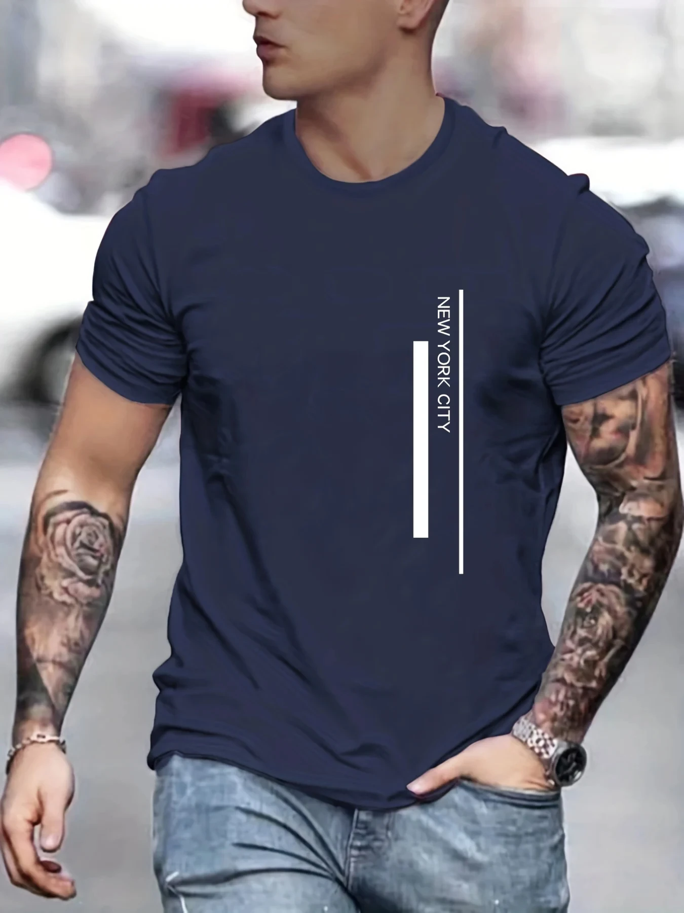 Men'S Fashion New York - Camiseta com estampa de letras de