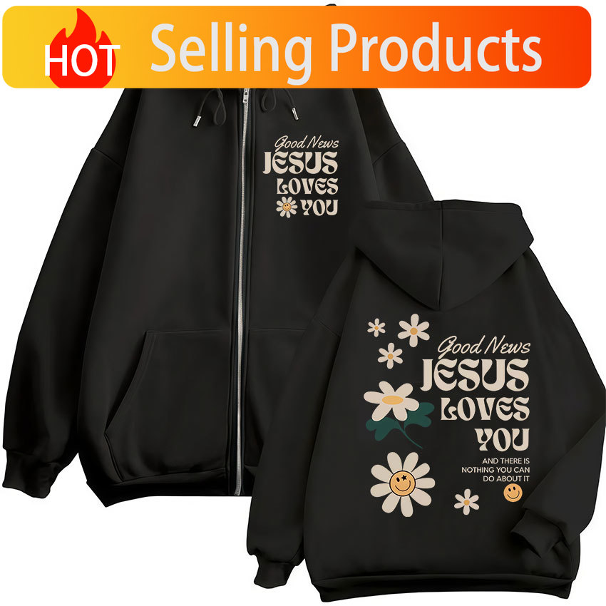 Mens Fashion Zip Up Hoodies - Boas notícias, Jesus te ama, moletons