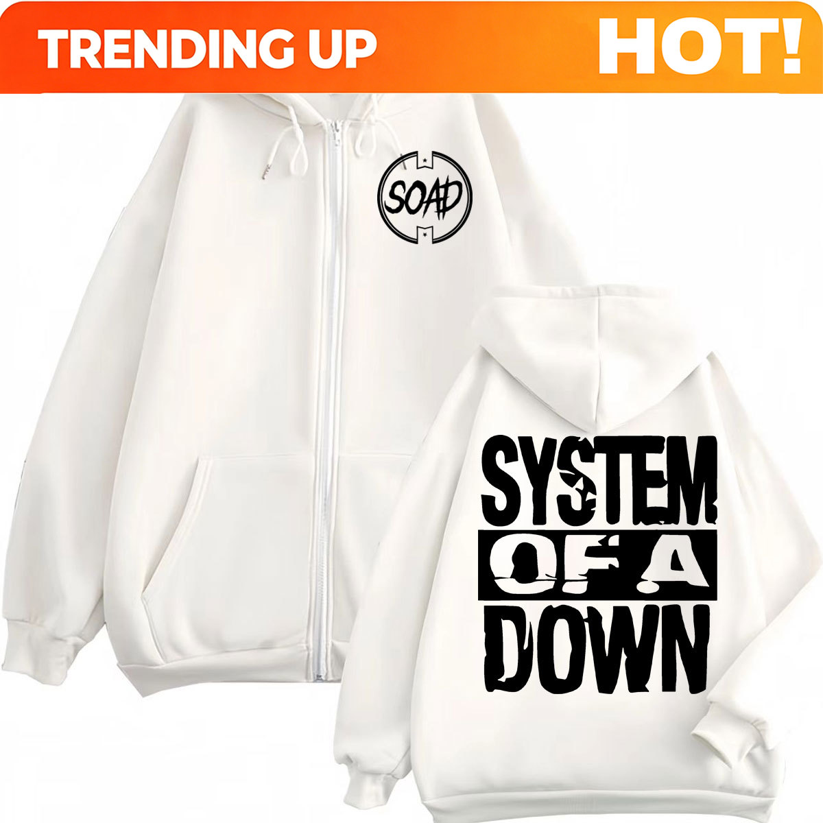 Mens Fashion Zip Up Hoodies - Moletom com Zíper Estampado da Banda